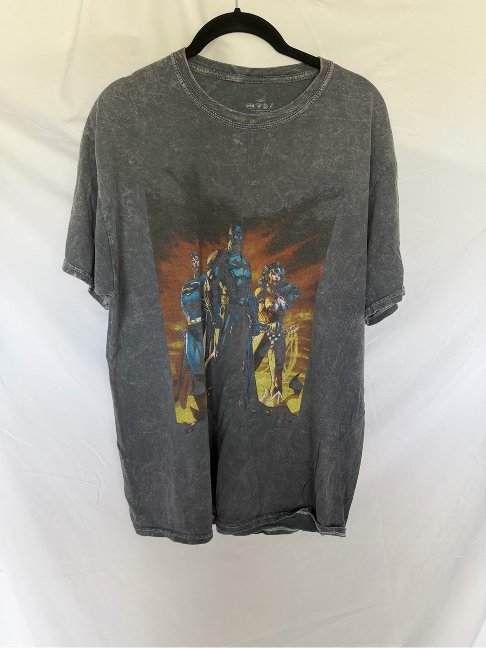 Vintage-Style Black Graphic Men’s T-Shirt featuring Superhero Print